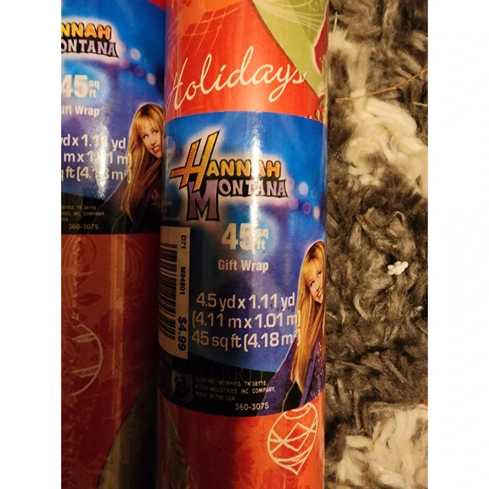 Hannah Montana Disney Holiday Gift Wrap 2 Rolls 45 Sq Ft Each Miley Cyrus Vtg